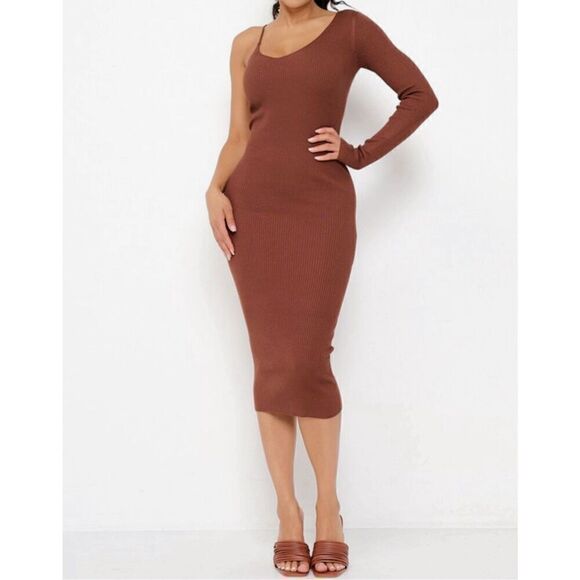 No Brand Dresses & Skirts - Brown one shoulder midi dress
